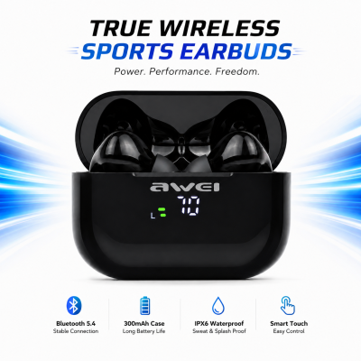 Awei T29P ANC Gaming True Wireless Earbuds – Bluetooth 6.0 Low Latency Earphones with Active Noise Cancellation, LED Charging Display & IPX6 Waterproof